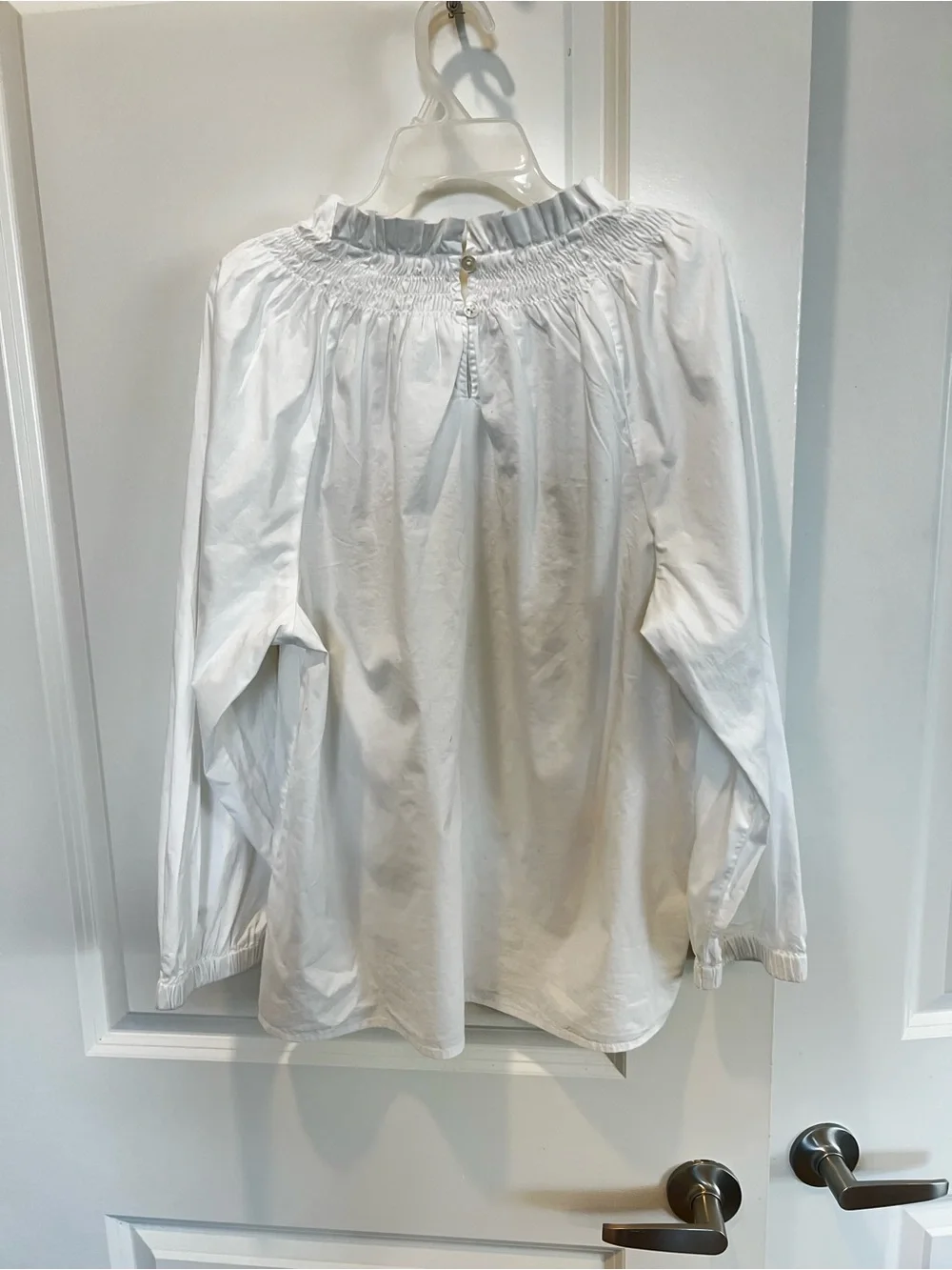 NWT J. Crew White Smocked-Neck Long Bubble Sleeve Top
